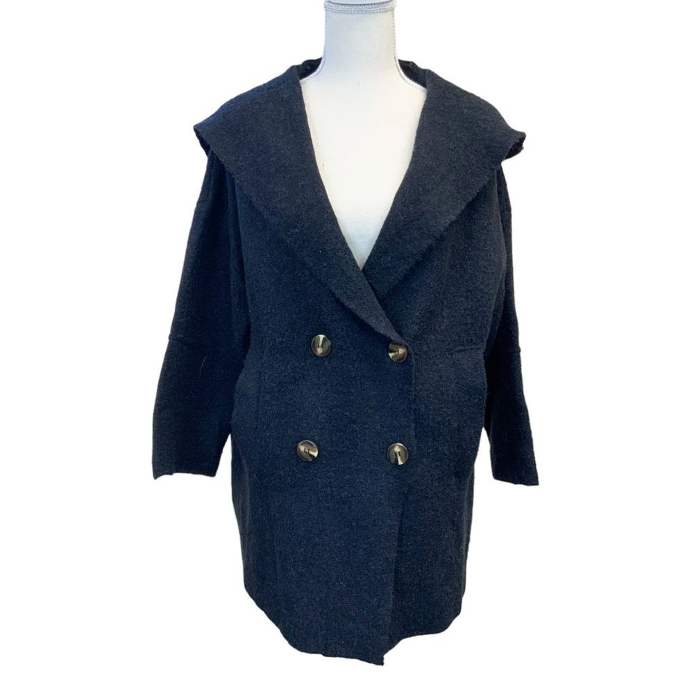 Black Zara Knit Double Breasted Jacket With Hood. Size L. All offers considered!